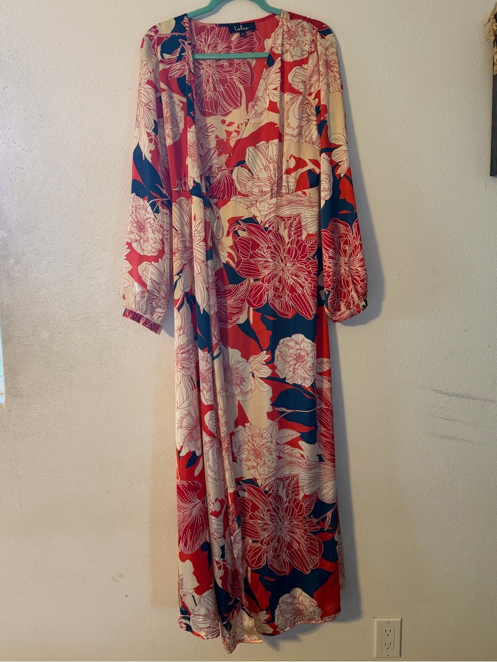 Floral Wrap Maxi Dress in Red & Navy